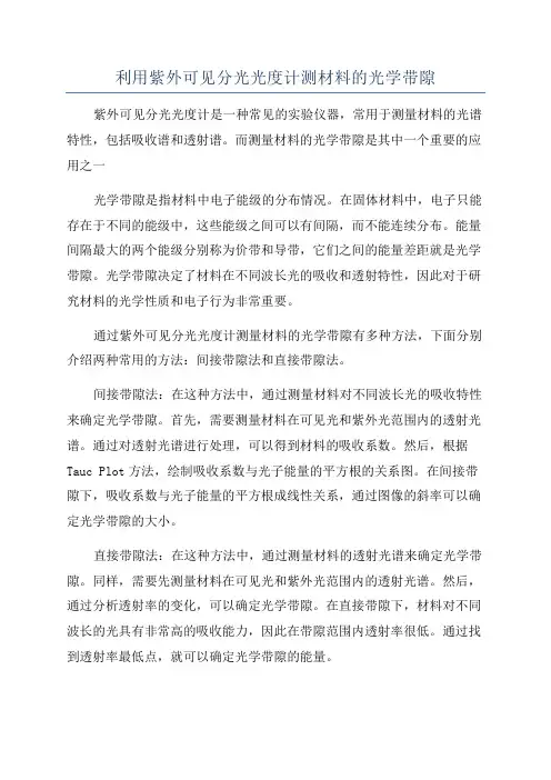 利用紫外可见分光光度计测材料的光学带隙