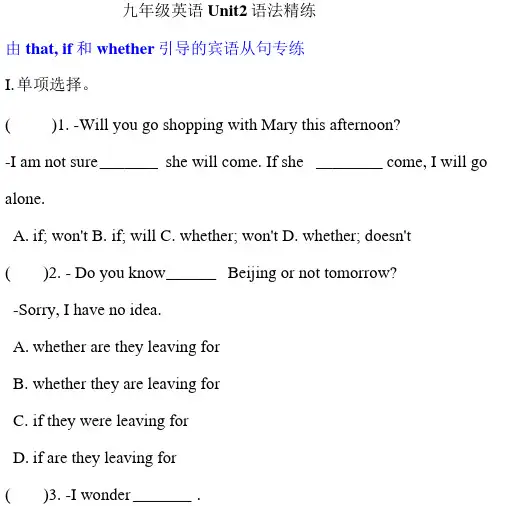 九年级英语Unit2 语法精练(含答案)