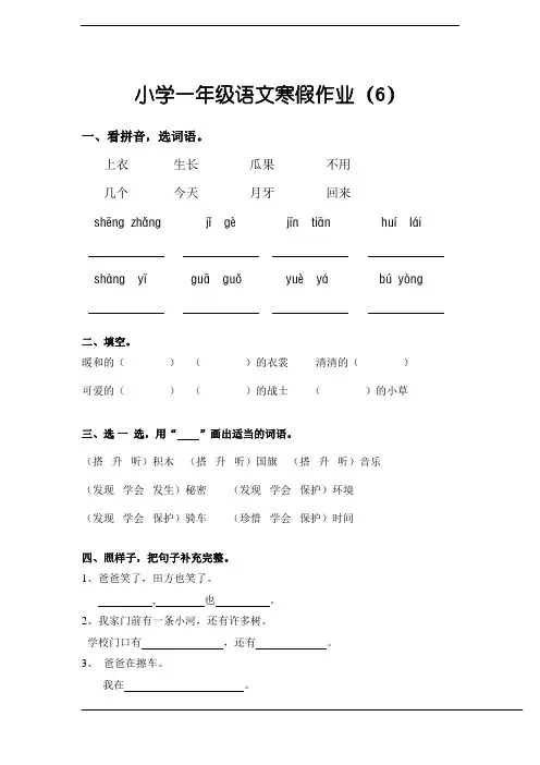 人教新课标版小学语文一年级上册寒假专项训练(6)