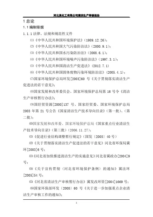 河北某化工有限公司清洁生产审核报告