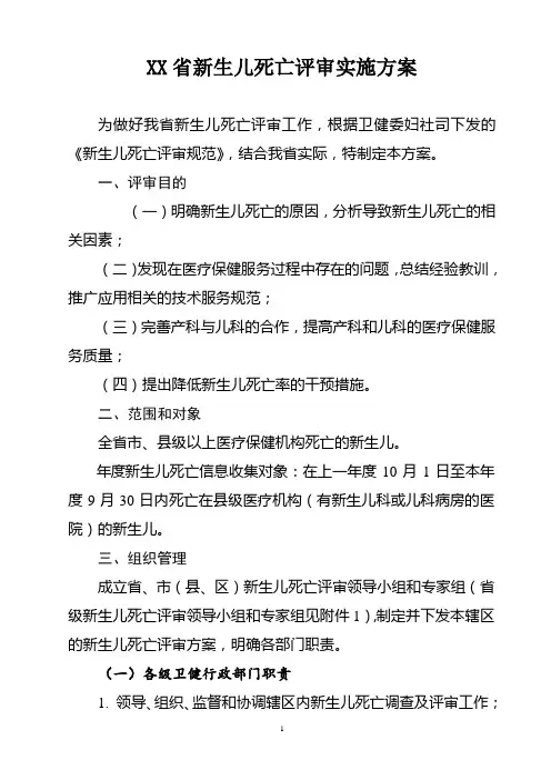 XX省新生儿死亡评审实施方案(含5个样式和附表)