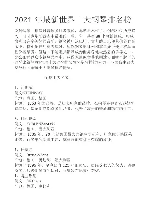 2023年最新世界十大钢琴排名榜