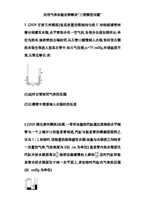 2021届高考物理三轮冲刺专练：应用气体实验定律解决“三类模型问题”- (解析版)