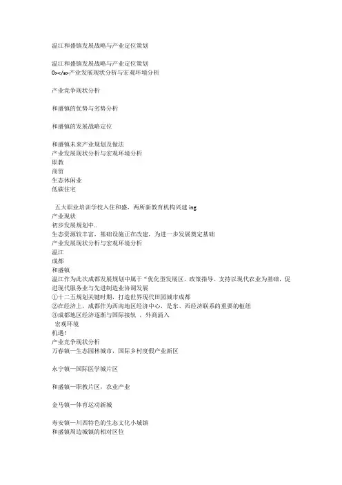 温江和盛镇发展战略与产业定位策划
