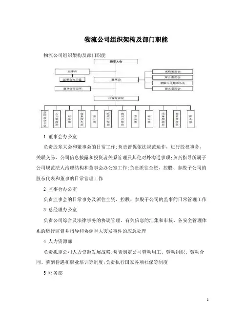 物流公司组织架构及部门职能