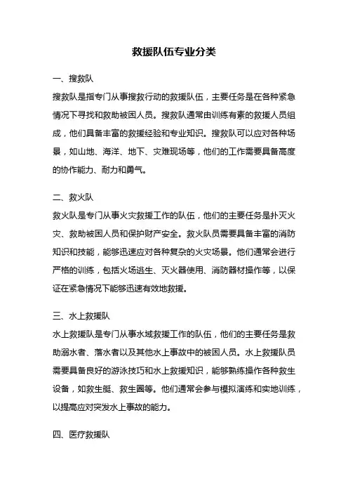 救援队伍专业分类