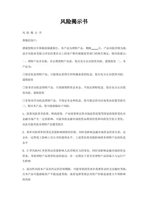 风险揭示书