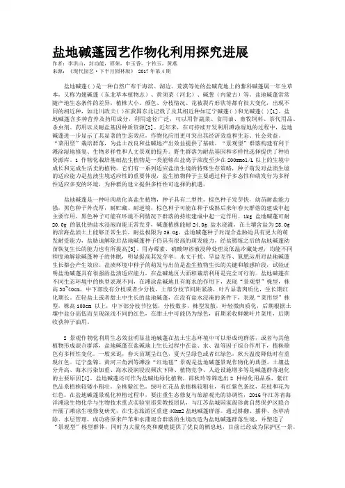 盐地碱蓬园艺作物化利用探究进展
