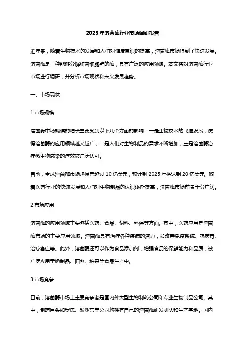 2023年溶菌酶行业市场调研报告