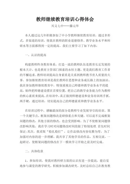 教师继续教育培训心得体会