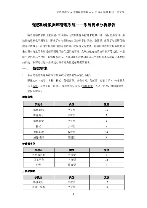 遥感影像数据库管理系统需求分析报告