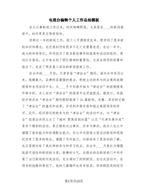 电视台编辑个人工作总结模板(4篇)