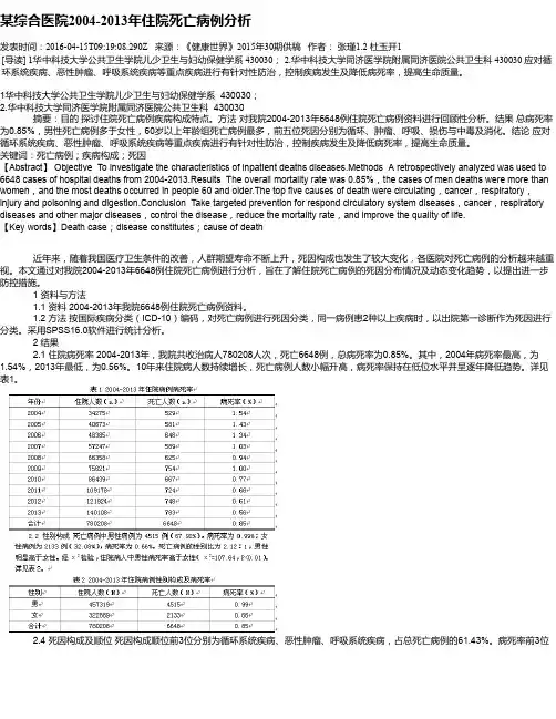 某综合医院2004-2013年住院死亡病例分析