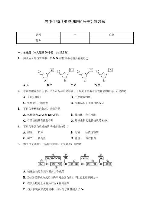 高中生物《组成细胞的分子》练习题(含答案解析)