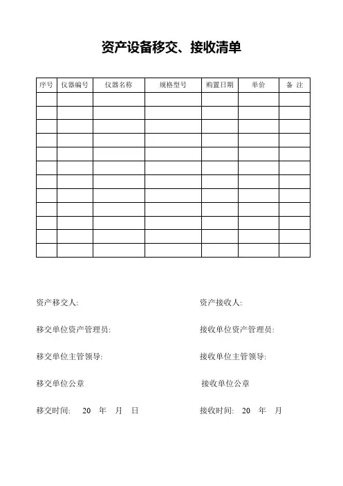 资产设备移交、接收清单