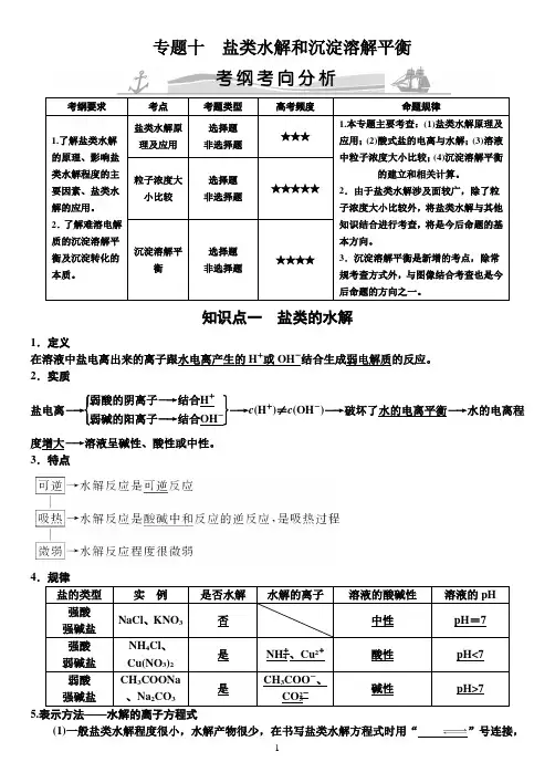 2018化学二轮盐类水解及沉淀溶解平衡