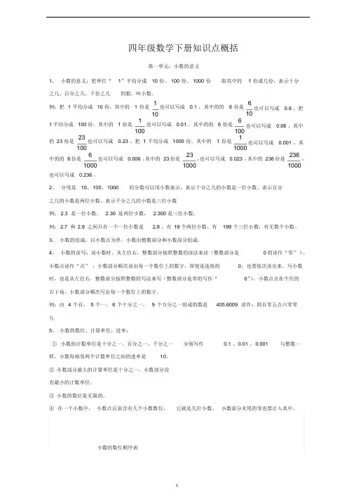 北师大版四年级数学下册第一第二单元知识点