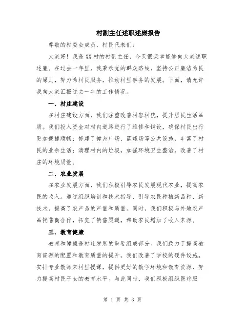 村副主任述职述廉报告