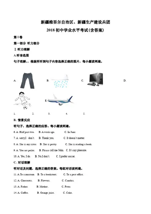 2018年新疆维吾尔自治区中考英语真题试题(解析版)