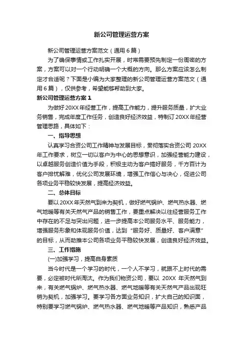 新公司管理运营方案范文（通用6篇）