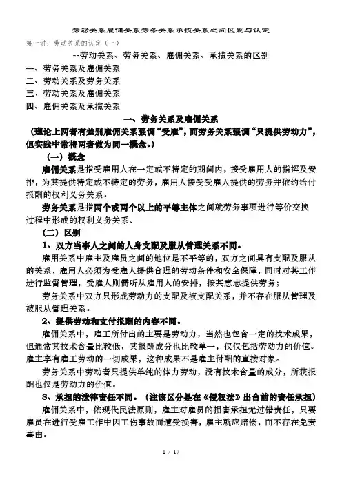 劳动关系雇佣关系劳务关系承揽关系之间区别与认定