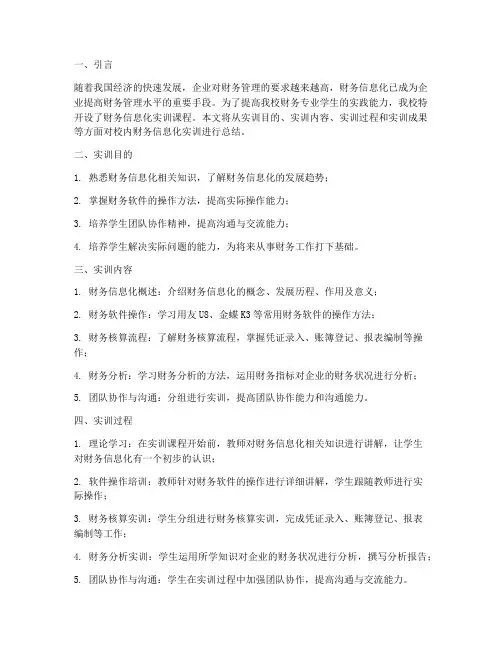 校内财务信息化实训报告