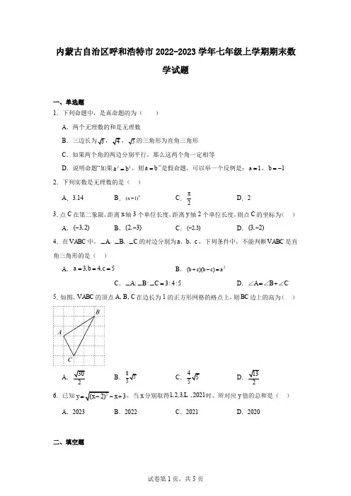 内蒙古自治区呼和浩特市2022-2023学年七年级上学期期末数学试题