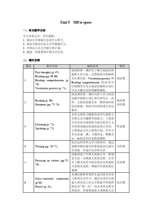 沪教版(2024)七年级上册Off to space分课时教案(共6课时)