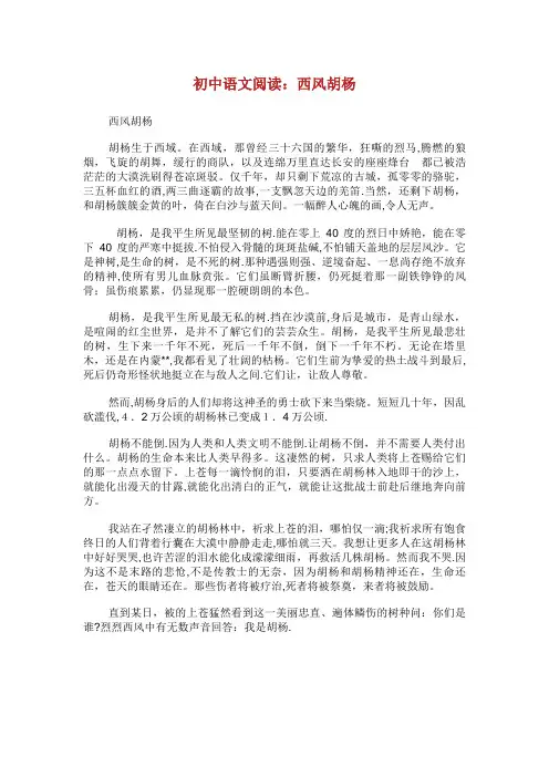 初中语文阅读西风胡杨