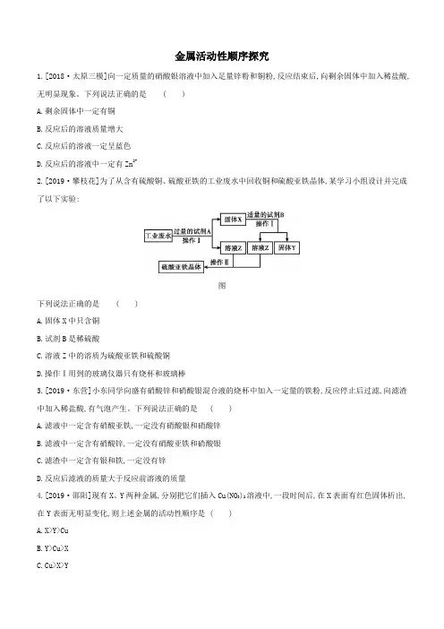 2020届中考化学压轴强化练习卷：金属活动性顺序探究