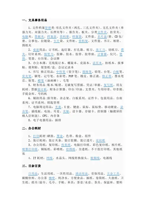 各类办公用采购大全