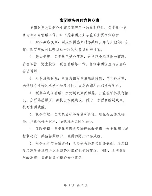 集团财务总监岗位职责