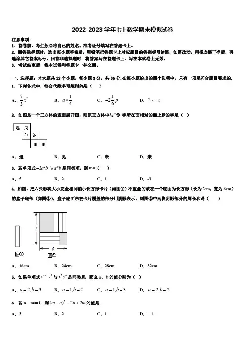 2022-2023学年四川省观音片七年级数学第一学期期末监测模拟试题含解析