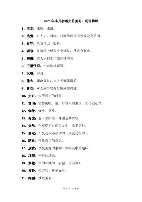 2020年小升初语文总复习：词语解释