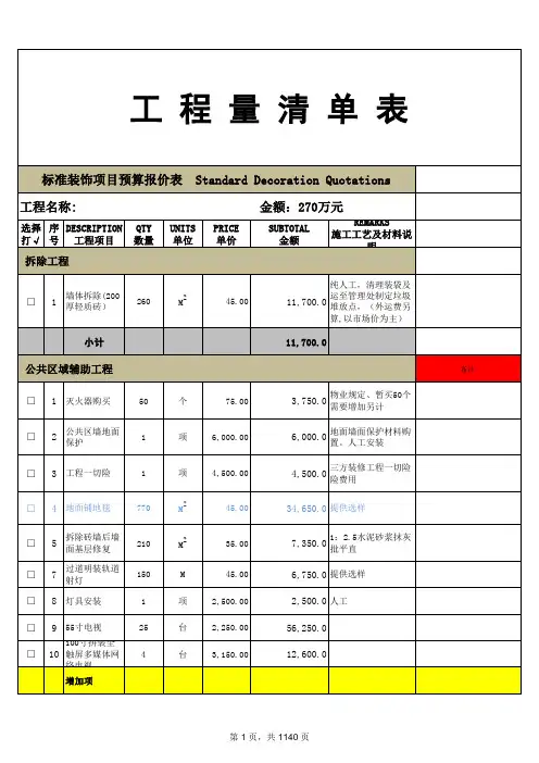 工程量清单预算表