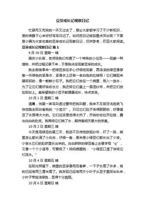 豆芽成长记观察日记（精选45篇）