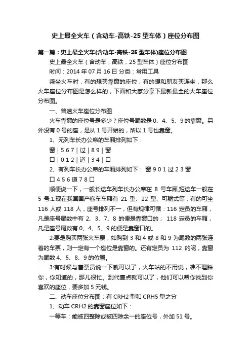 史上最全火车（含动车-高铁-25型车体）座位分布图