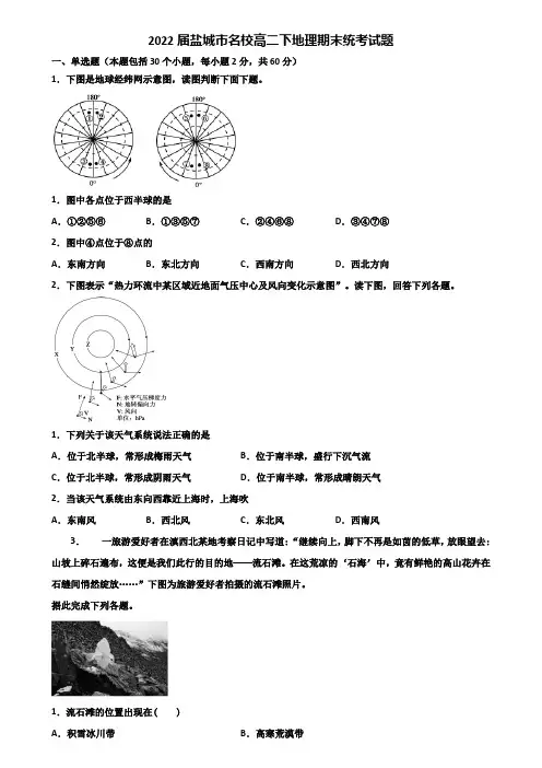 2022届盐城市名校高二下地理期末统考试题含解析
