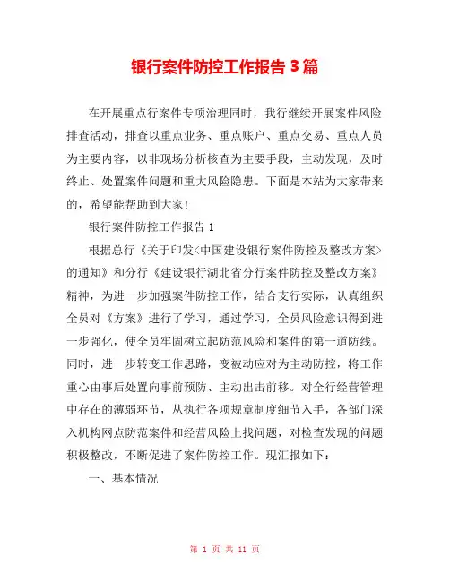 银行案件防控工作报告3篇