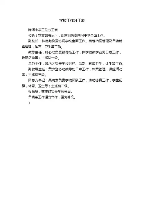 学校工作分工表