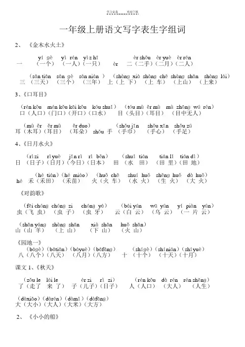 部编版一年级上册语文写字表生字组词-部编一年级上册写字表
