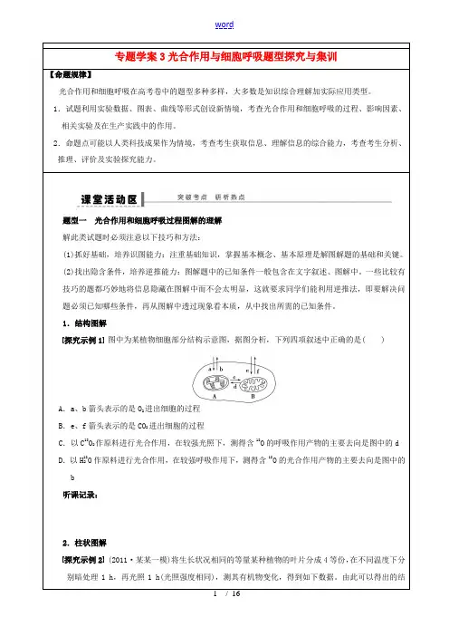 高考生物专题复习 专题3 光合作用与细胞呼吸题型探究与集训(含解析)-人教版高三全册生物试题