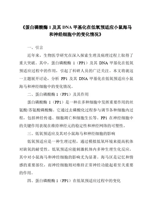 《蛋白磷酸酶1及其DNA甲基化在低氧预适应小鼠海马和神经细胞中的变化情况》