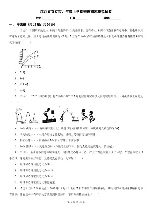 江西省宜春市九年级上学期物理期末模拟试卷