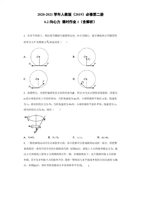 2020-2021高中物理新人教版必修第二册 6.2向心力 课时作业1(含解析)