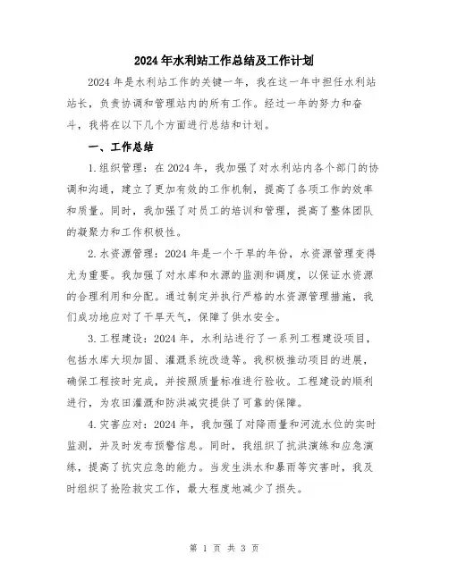 2024年水利站工作总结及工作计划
