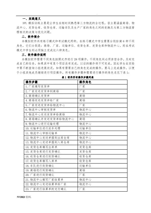 第三方物流模拟指导书