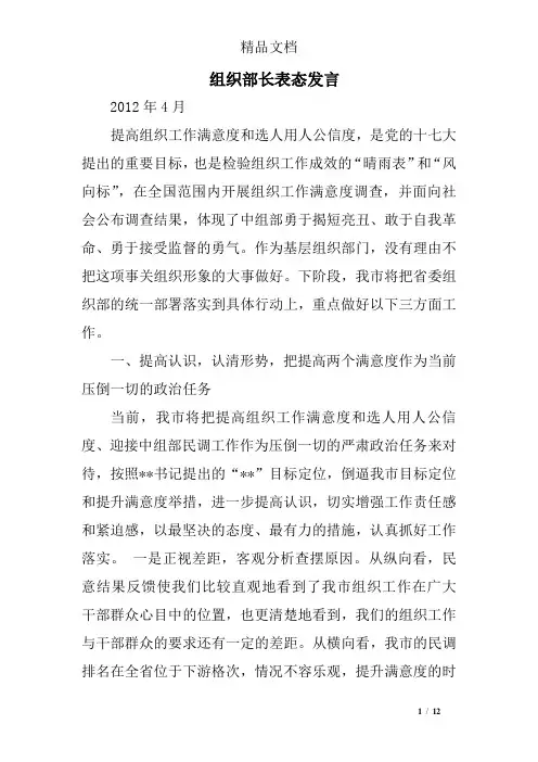 组织部长表态发言