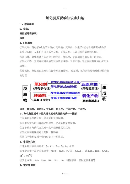 氧化还原反应知识点归纳