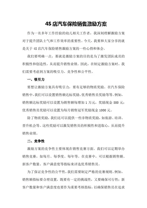 4S店汽车保险销售激励方案